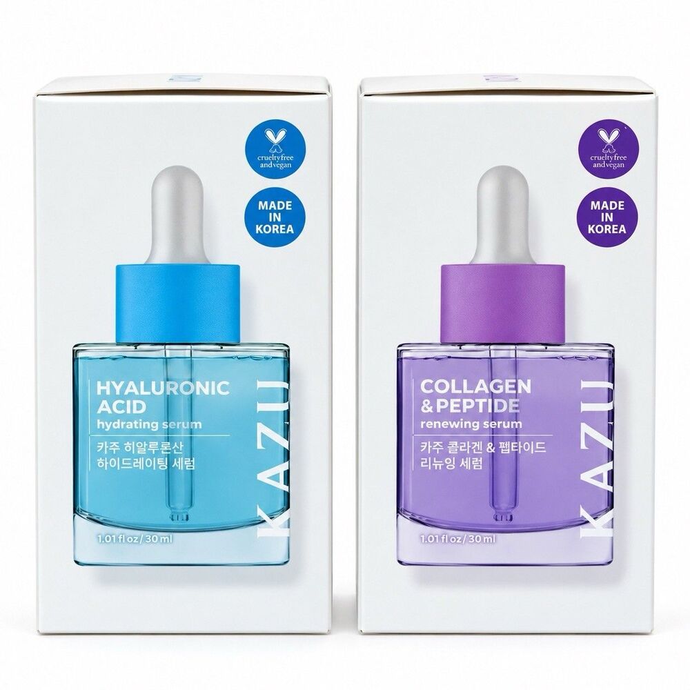 2 Pk KAZU BEAUTY Hyaluronic Acid /Collagen Peptide Renewing Serum 1.01 FL OZ NIB